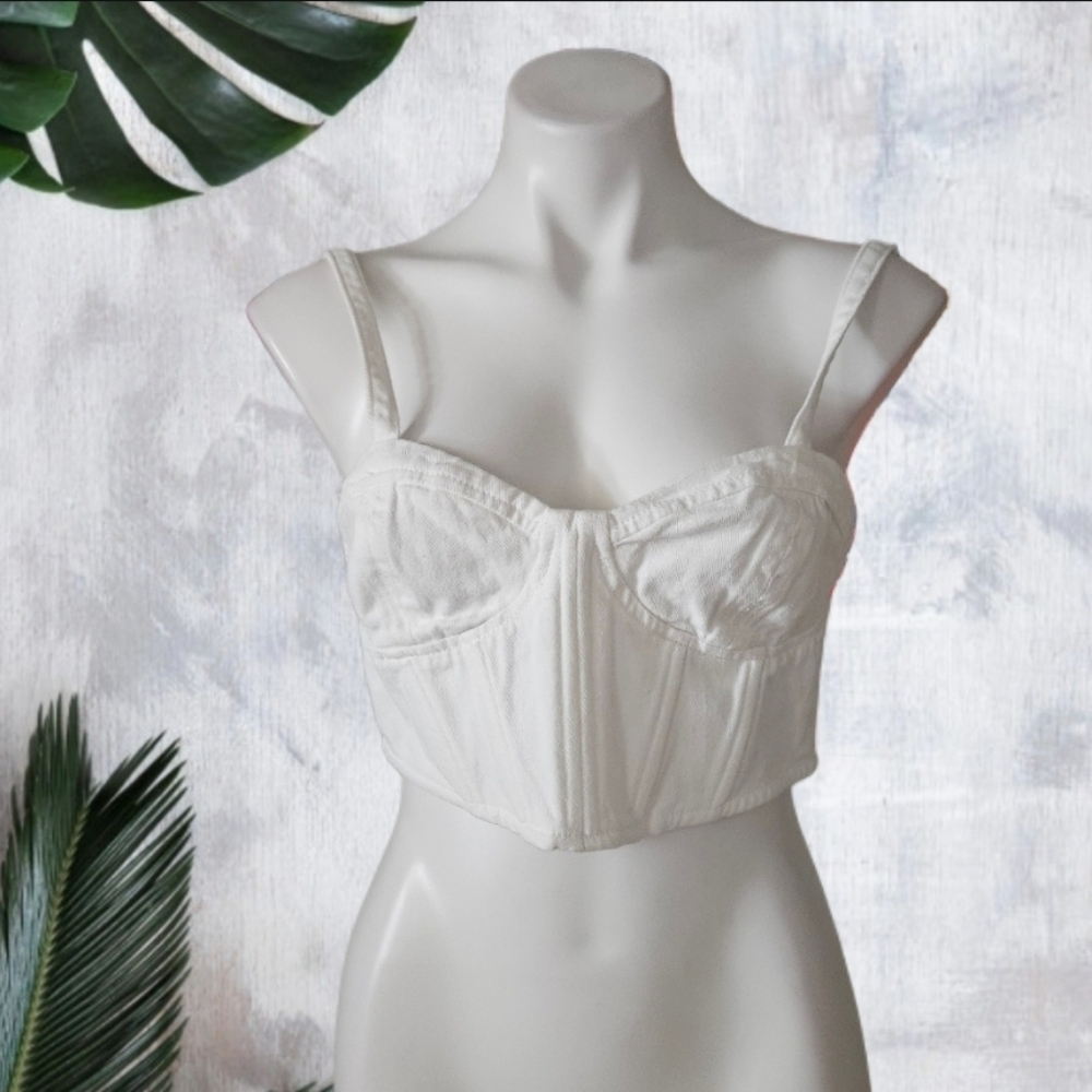 L.A. Hearts White Denim  Bustier Crop Top Medium